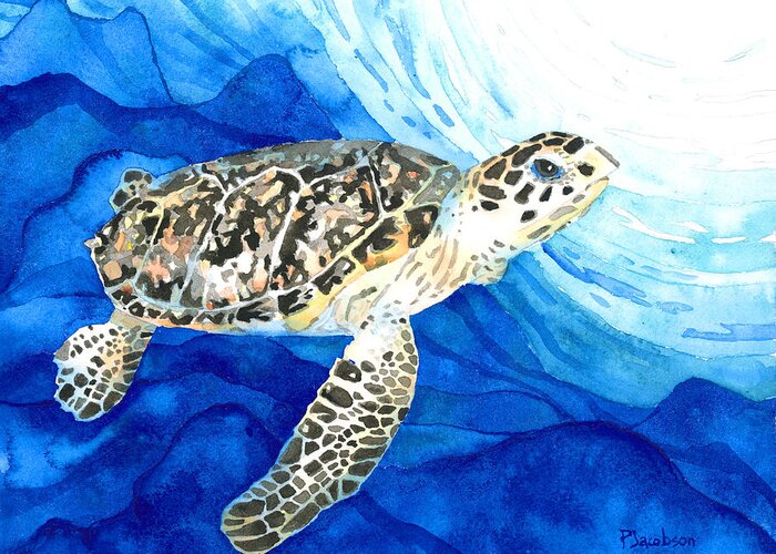 Turtle Greeting Card featuring the painting Hawksbill Sea Turtle 2 by Pauline Walsh Jacobson
