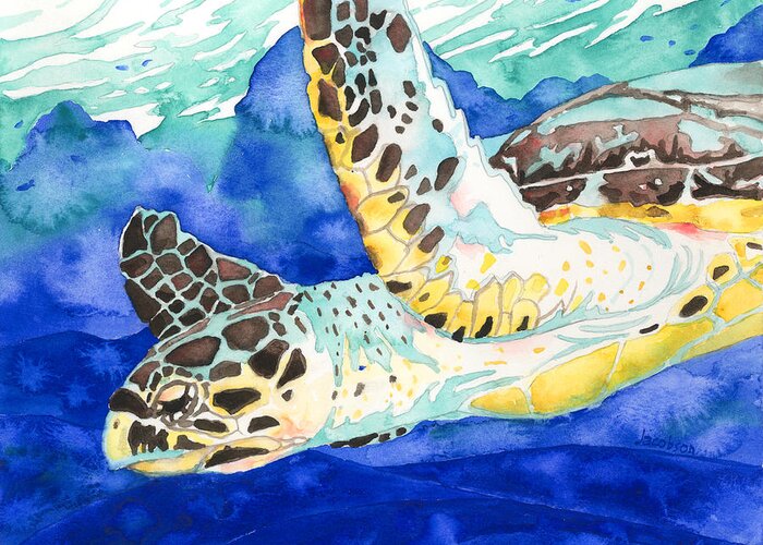 Turtle Greeting Card featuring the painting Hawksbill Sea Turtle by Pauline Walsh Jacobson