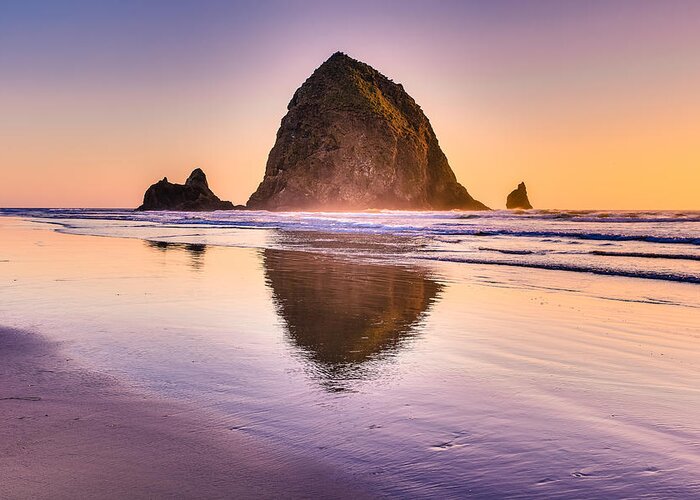 Haystack Rock Greeting Card featuring the photograph Haystack Rock by Adam Mateo Fierro