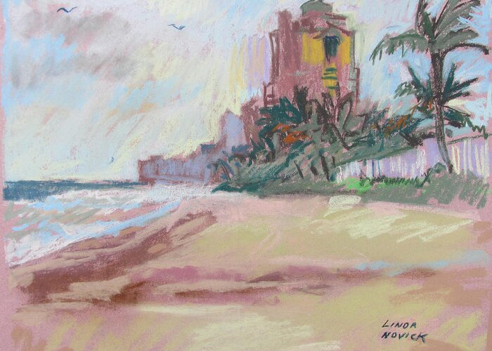 Beach Greeting Card featuring the painting Hazy Beach by Linda Novick