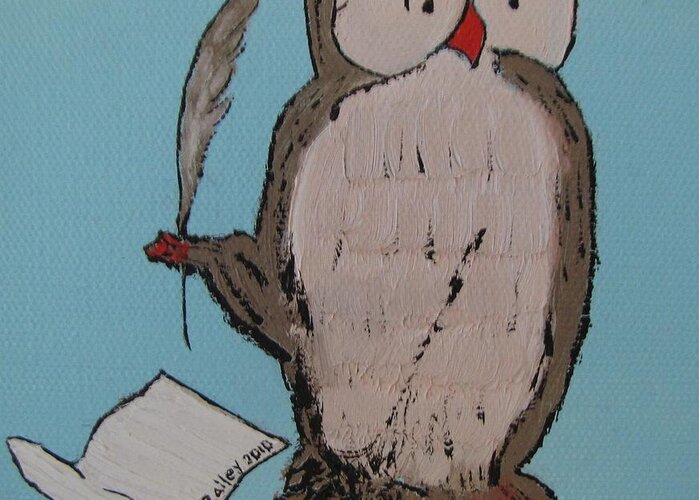 Classic Owl Greeting Card featuring the painting He Can Write And Read by Denise Railey