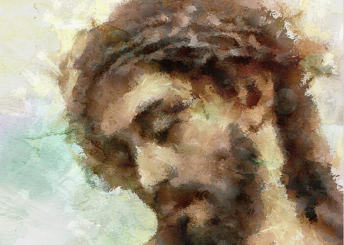 Christ Greeting Card featuring the painting The Head Of Christ by Dragica Micki Fortuna