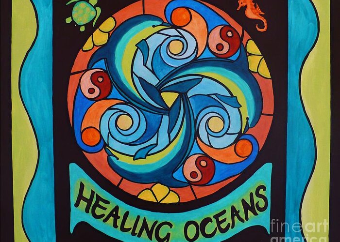 Mandala Greeting Card featuring the painting Healing Oceans by Janet McDonald