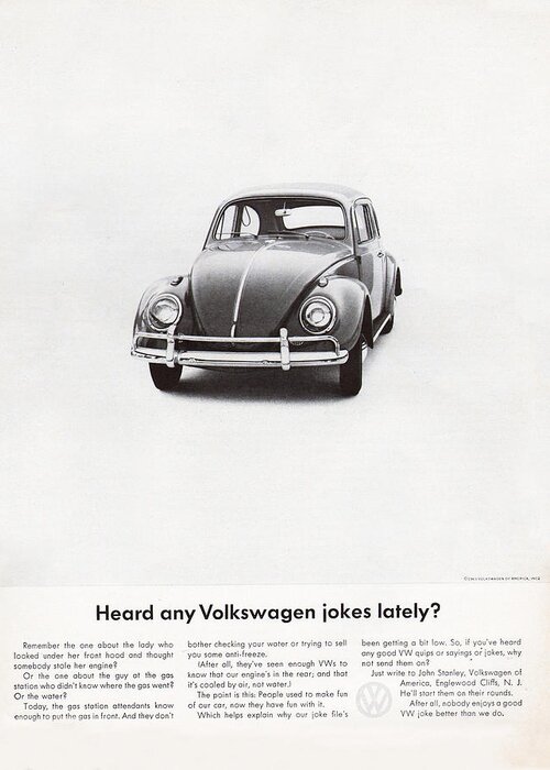 Vw Beetle Greeting Card featuring the digital art Heard any good Volkswagen jokes lately by Georgia Clare