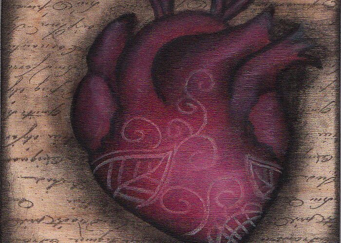 Sacred Heart Greeting Card featuring the painting Heart Mini by Abril Andrade