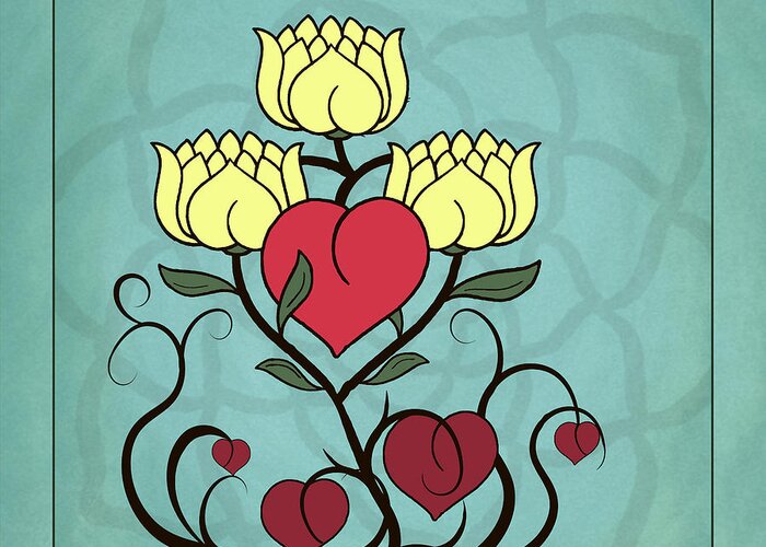 Illustration Greeting Card featuring the digital art Hearts and Lotus Blossoms by Deborah Smith