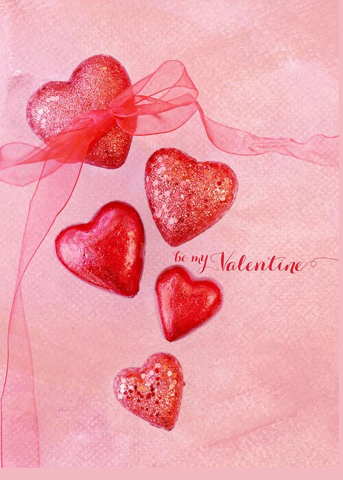 Hearts Greeting Card featuring the photograph Hearts and Ribbon - Be Mine by Rebecca Cozart