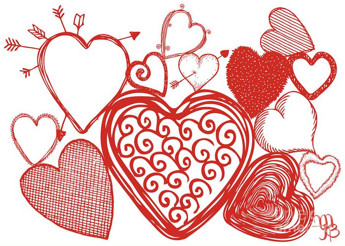 Heart Greeting Card featuring the digital art Hearts Collage by Mindy Bench