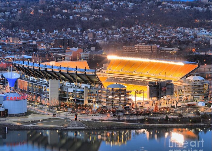 Heinz Field Greeting Card featuring the photograph Heinz Field At Night by Adam Jewell