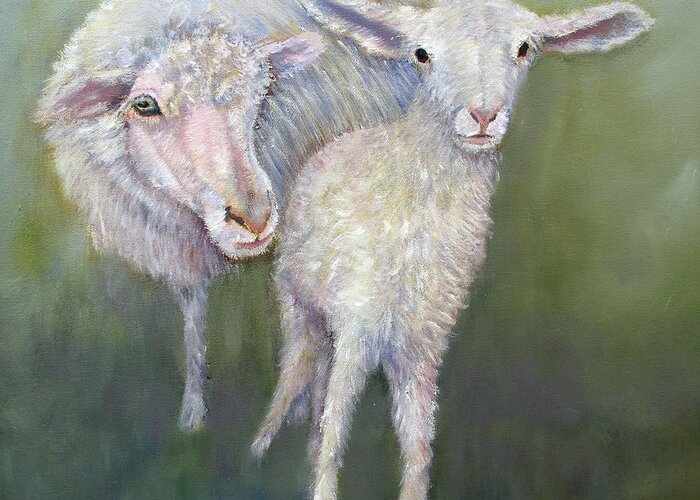 Lamb Greeting Card featuring the painting Hello World by Loretta Luglio