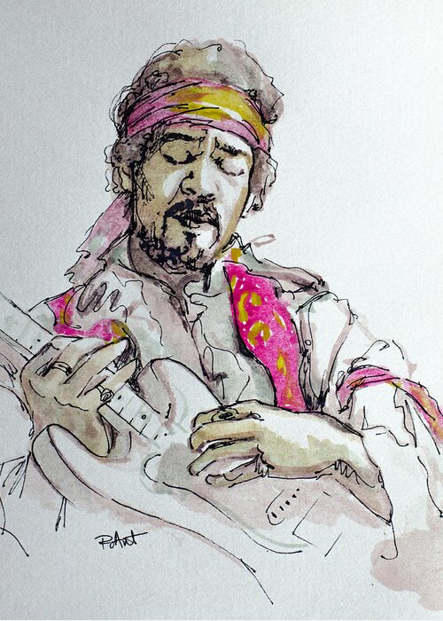 Jimi Hendrix Greeting Card featuring the painting Hendrix by Laur Iduc