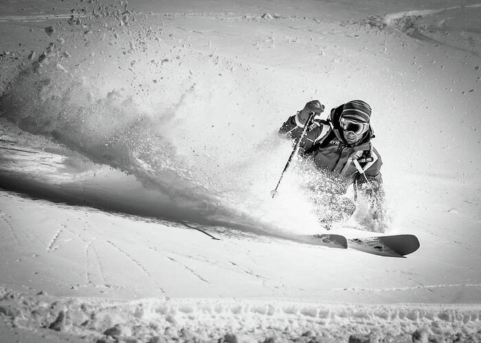 Action Greeting Card featuring the photograph Henri Making A Powder Turn... by Eric Verbiest