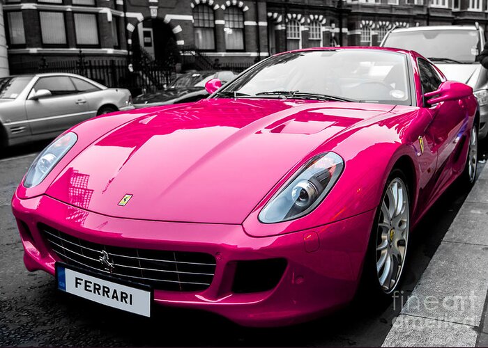 Pink Greeting Card featuring the photograph Her Pink Ferrari by Matt Malloy