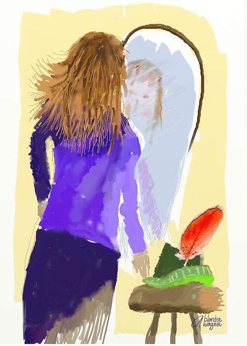 Woman Greeting Card featuring the digital art Her Reflection by Arline Wagner