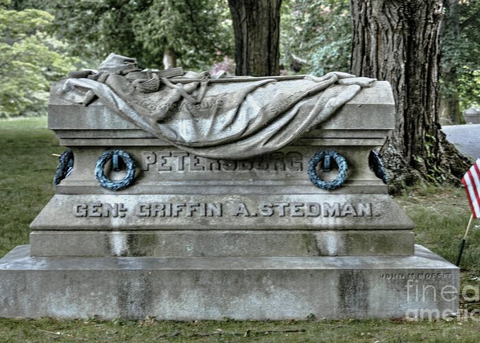 Cedar Hill Cemetery Greeting Card featuring the photograph Here Lies General Stedman by Marcel J Goetz Sr