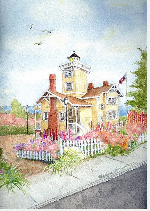 Hereford Inlet Lighthouse Greeting Card featuring the painting Hereford Inlet Lighthouse by Marlene Schwartz Massey