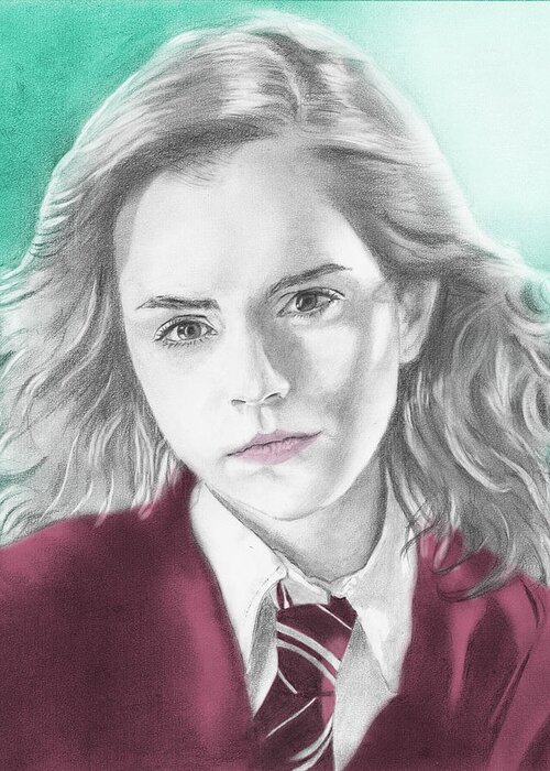 Hermione Granger Greeting Card featuring the drawing Hermione Granger - Individual Green by Alexander Gilbert