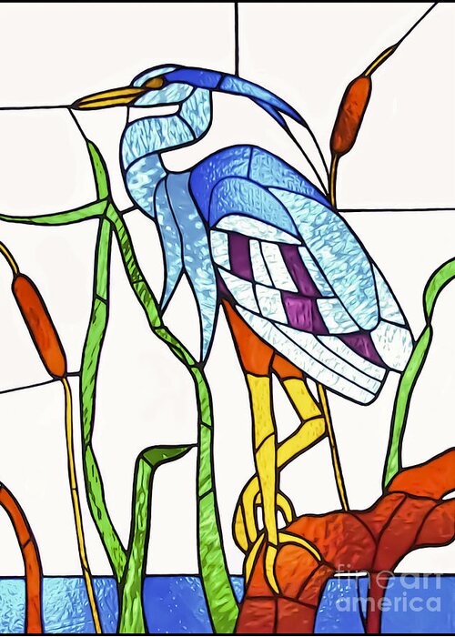 Heron Greeting Card featuring the glass art Heron by Walt Foegelle