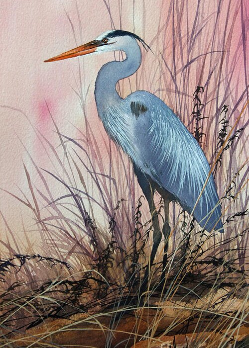 Heron Greeting Card featuring the painting Herons Evening Shore by James Williamson