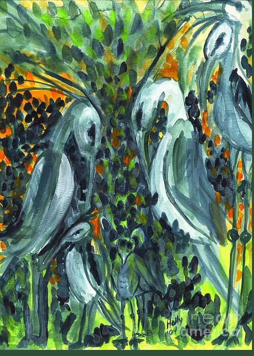 Herons Greeting Card featuring the painting Herons by Holly Carmichael