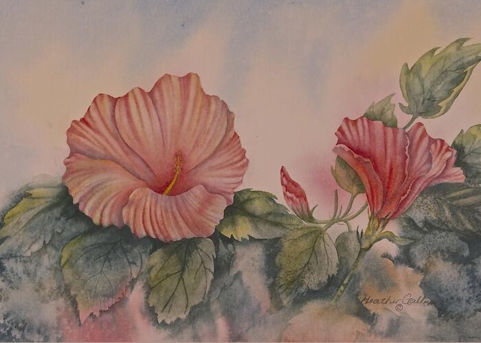 Hibiscus Greeting Card featuring the painting Hibiscus by Heather Gallup