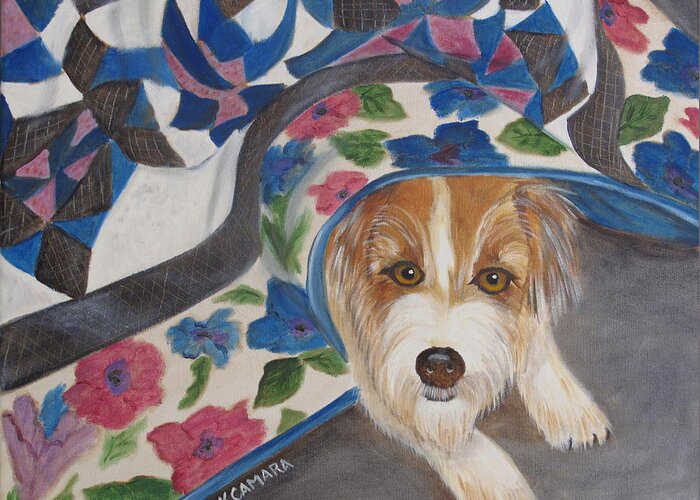 Pets Greeting Card featuring the painting Hide N Seek by Kathie Camara
