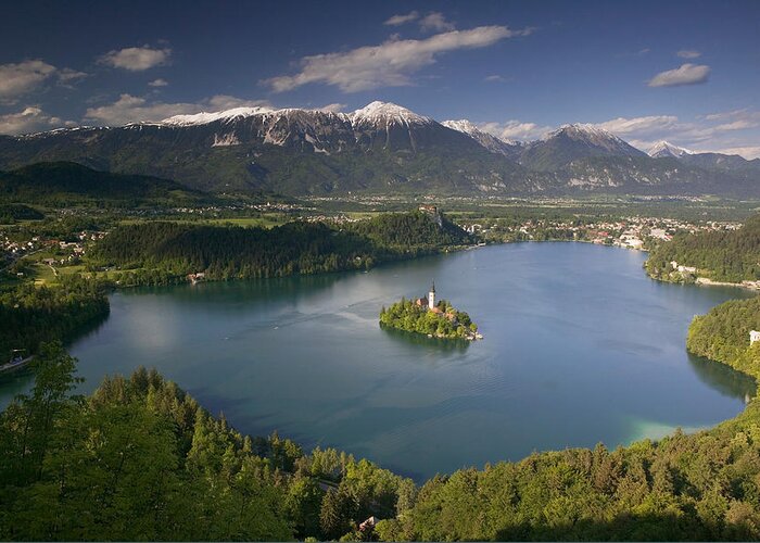Photography Greeting Card featuring the photograph High Angle View Of A Lake, Lake Bled by Panoramic Images