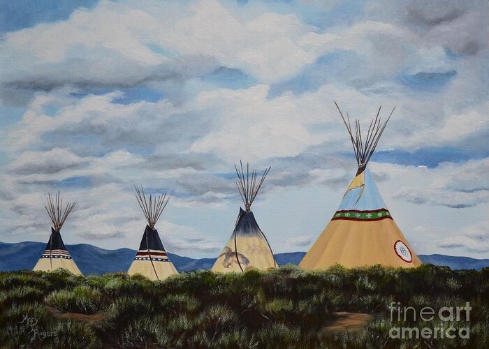 High Desert Greeting Card featuring the painting High Desert Quad by Mary Rogers