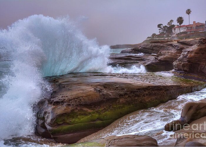 Wave Greeting Card featuring the photograph High Tide At Windansea Beach by Eddie Yerkish