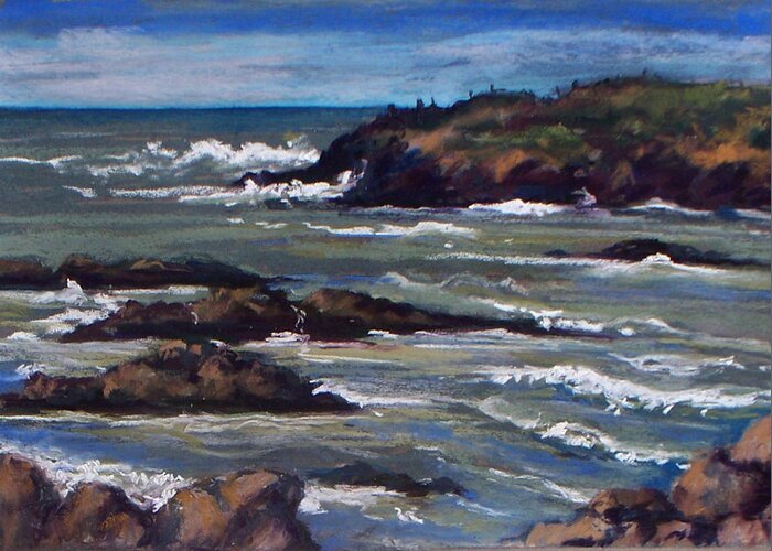 Landscape Greeting Card featuring the pastel High Tide Pescadero Beach by Marian Berg