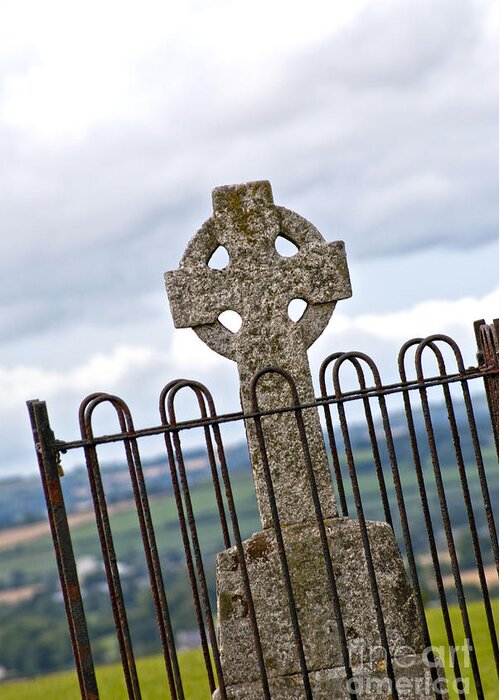 Ireland Digital Photography Greeting Card featuring the digital art Hill of Tara Celtic Cross by Danielle Summa