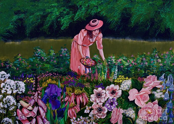 Garden Greeting Card featuring the painting Hillary's Garden by Linda Simon
