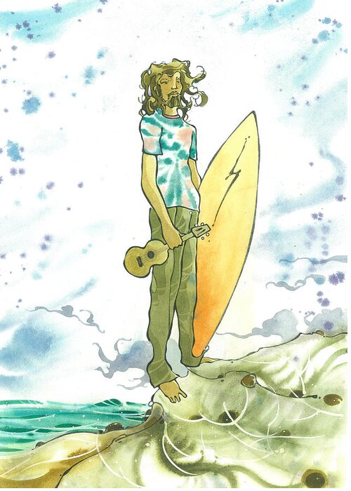 Fine Art Greeting Card featuring the painting Hippy Surf by Harry Holiday