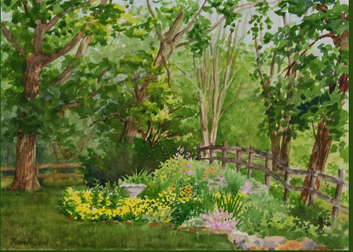 Garden Greeting Card featuring the painting His wife had a garden by Heidi E Nelson