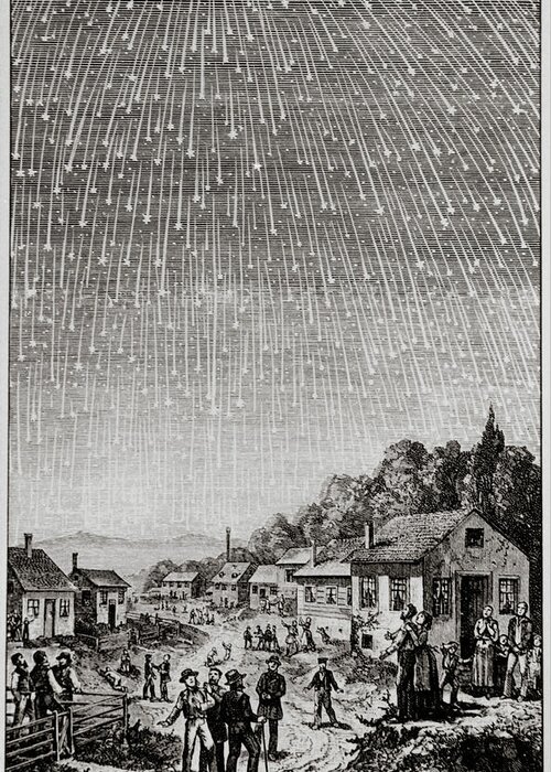 Leonid Greeting Card featuring the photograph Historical Artwork Of Leonid Meteor Shower Of 1833 by Science Photo Library