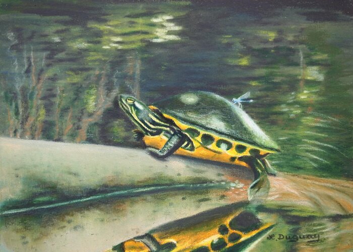 Amphibian Greeting Card featuring the drawing Hitchhiker by Lora Duguay