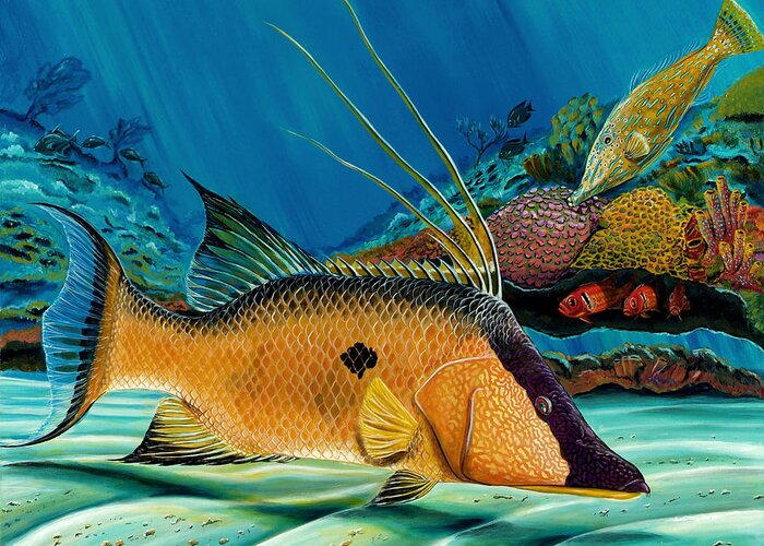 Hogfish Greeting Card featuring the painting Hog and Filefish by Steve Ozment