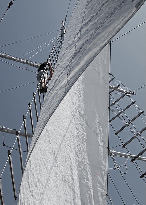 Schooner Greeting Card featuring the photograph Hoisting The Mainsails by Jani Freimann