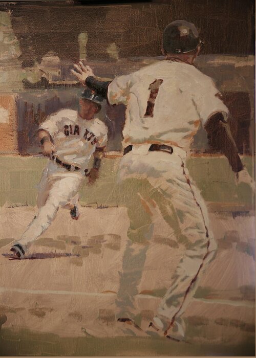 Tim Flannery Greeting Card featuring the painting Hold At Third by Darren Kerr