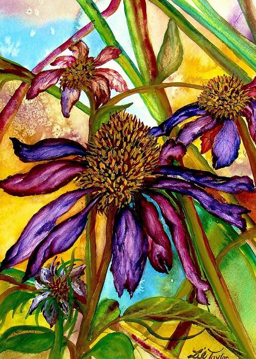 Coneflowers Greeting Card featuring the painting Holding On to Summer SOLD by Lil Taylor