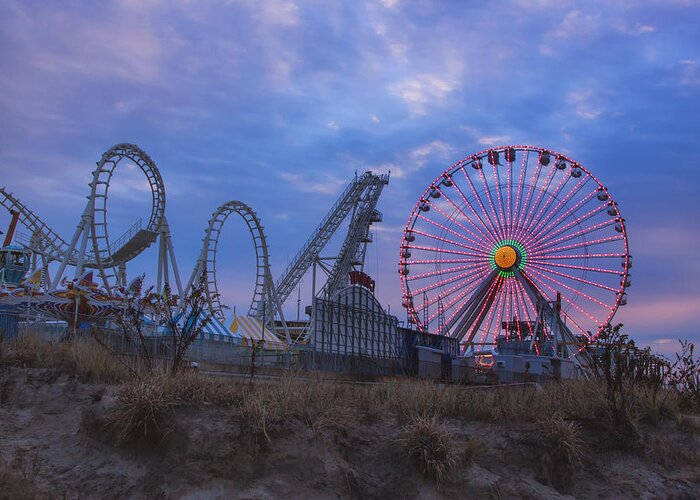 Moreys Piers Wildwood New Jersey Greeting Card featuring the photograph Holiday Ferris Wheel by Tom Singleton