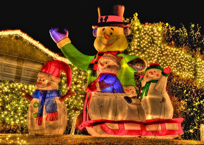 Christmas Decorations Greeting Card featuring the photograph Holiday Snowmen 3 by Richard J Cassato
