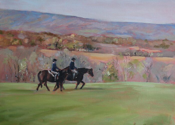 Horses Greeting Card featuring the painting Hollins Equestrians by Susan Bradbury