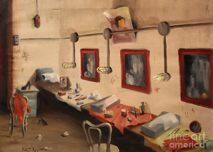 Hollywood Greeting Card featuring the painting Hollywood Cowgirls Dressing Room - Rex Theater by Art By Tolpo Collection