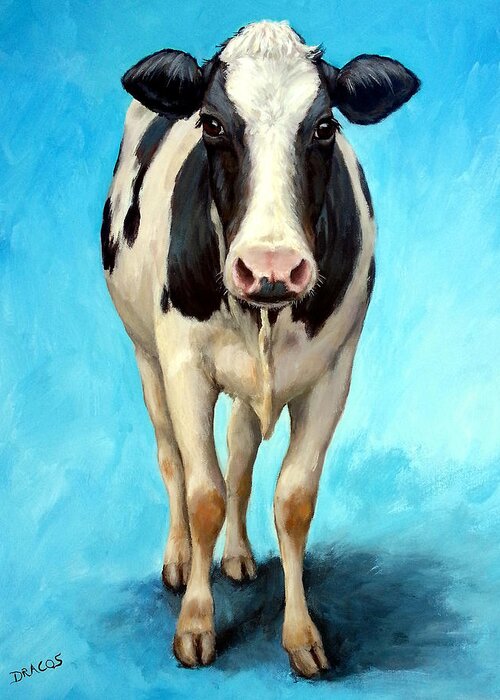 Holstein Cow Greeting Card featuring the painting Holstein Cow Standing on Turquoise by Dottie Dracos