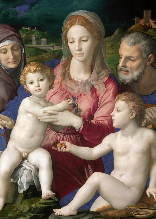 Bronzino Greeting Card featuring the painting Holy Family with St. Anne and the Infant St. John by Bronzino