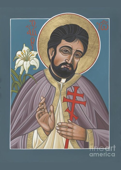 Holy New Martyr Father John Karastamatis Of Santa Cruz Greeting Card featuring the painting Holy New Martyr Father John Karastamatis of Santa Cruz 216 by William Hart McNichols