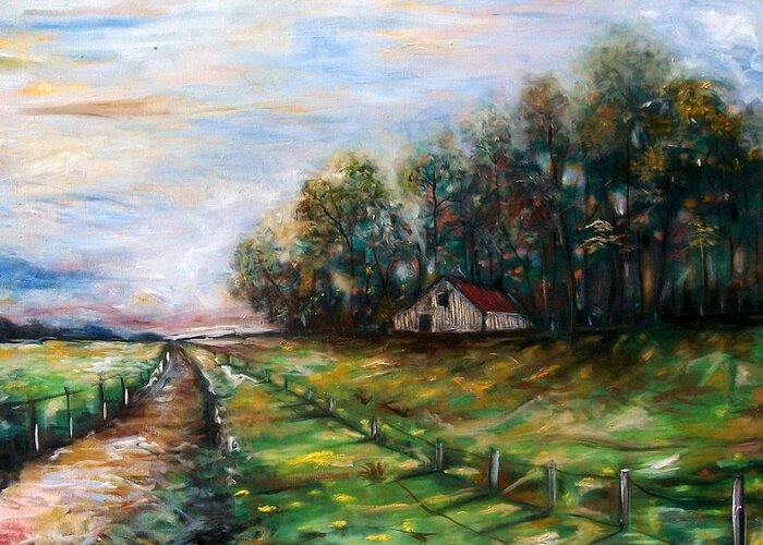 Landscape Greeting Card featuring the painting That's the way by Emery Franklin