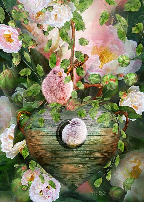 Bird Greeting Card featuring the mixed media Home In The Roses by Carol Cavalaris
