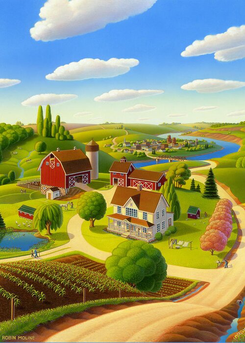 Farm Scene Greeting Card featuring the painting Home to Harmony by Robin Moline